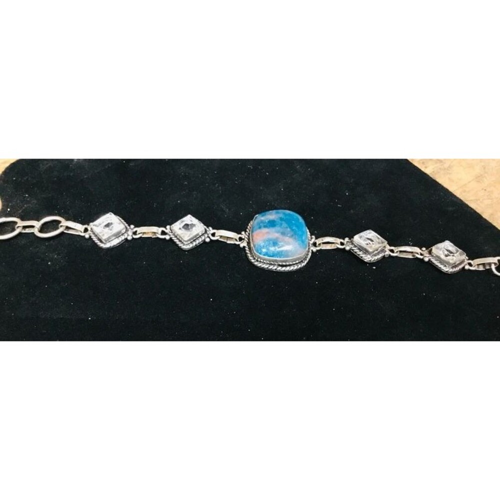 Blue Apatite Boho Bracelet Whimsigoth Topaz Style 7.5"